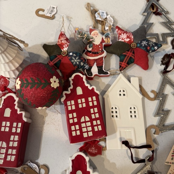 Christmas Ornaments Holiday Time Scandinavian Style Wood Metal Plastic Lot Of 20 - Picture 3 of 8